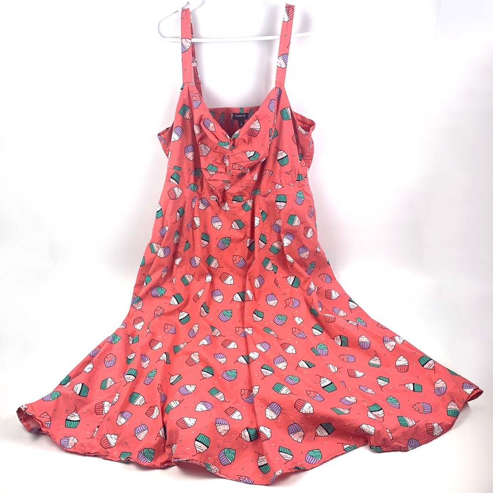 Torrid Fit N Flare Dress Pink Cupcake Sz 2 Poplin Sweetheart‎ Neck Shirred Midi - Picture 3 of 16